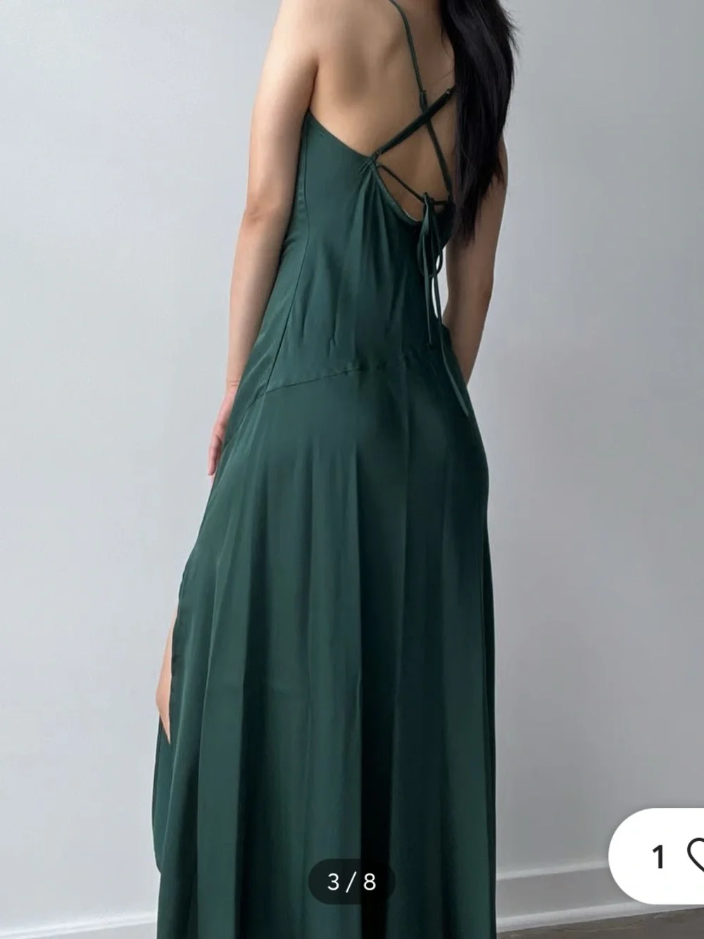 ASTR The Label Green Satin Slip Dress Cowl Neck Side Slit Maxi Formal Medium